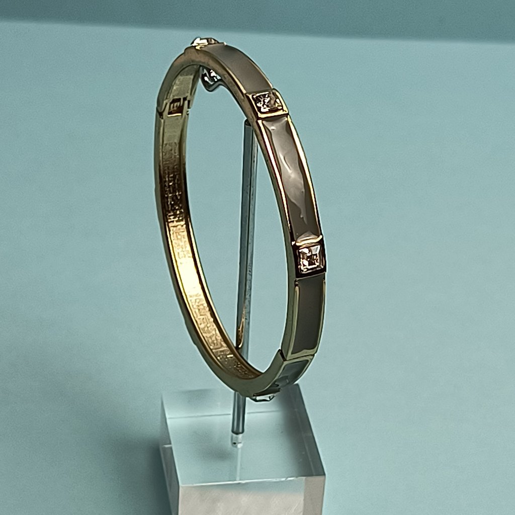 Nordstrom Sequin Enamel Hinge Bangle Bracelet Clamper Gray Gold Tone 29$